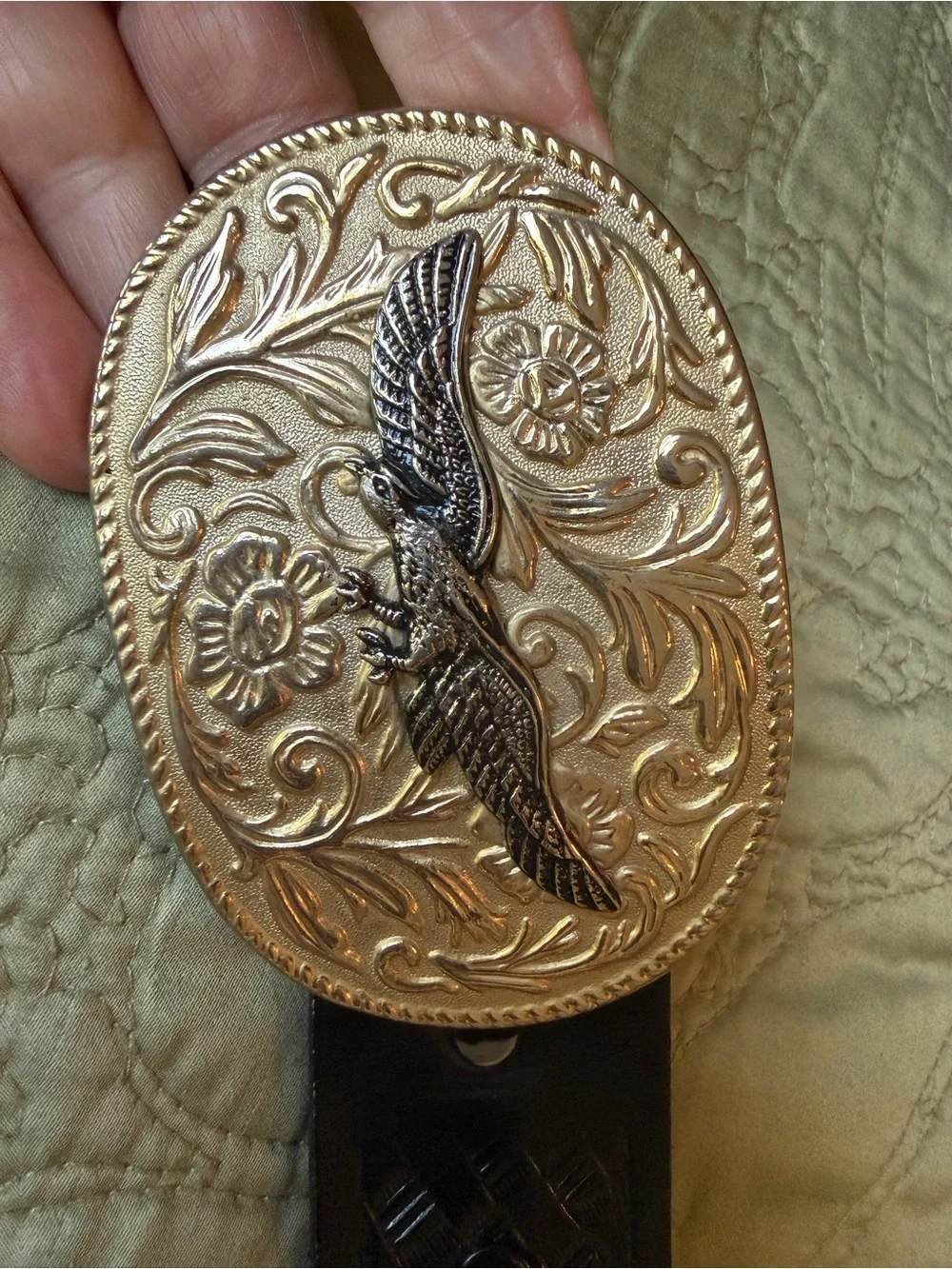 Western Pheasant Buckle Black Basket Weave Leather Belt Chambers Phoenix Size 36